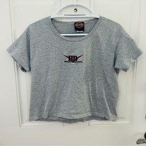 Harley Davidson T-Shirt M | Gray Cropped Embroidered Logo